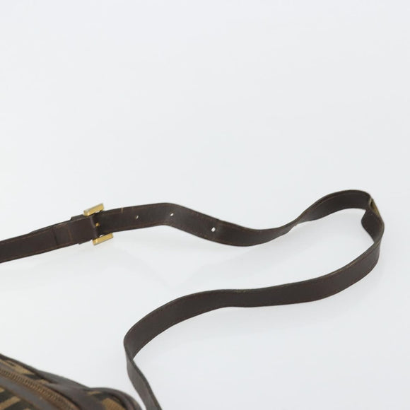 FENDI Zucca Canvas Shoulder Bag Black Brown Auth 182366
