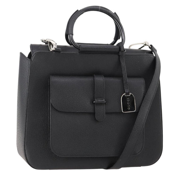 GUCCI Hand Bag Leather 2way Black Silver 000 2058 0307 5 Auth 182370