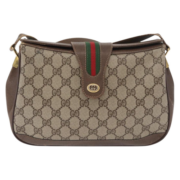 GUCCI GG Supreme Web Sherry Line Tasche PVC Beige Gold 116 02 076 Auth 182380