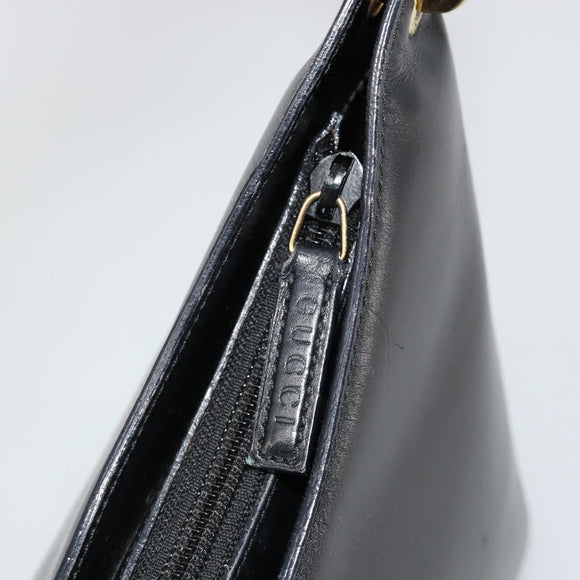 GUCCI Bamboo Shoulder Bag Leather Black Gold 001 3008 Auth 182382