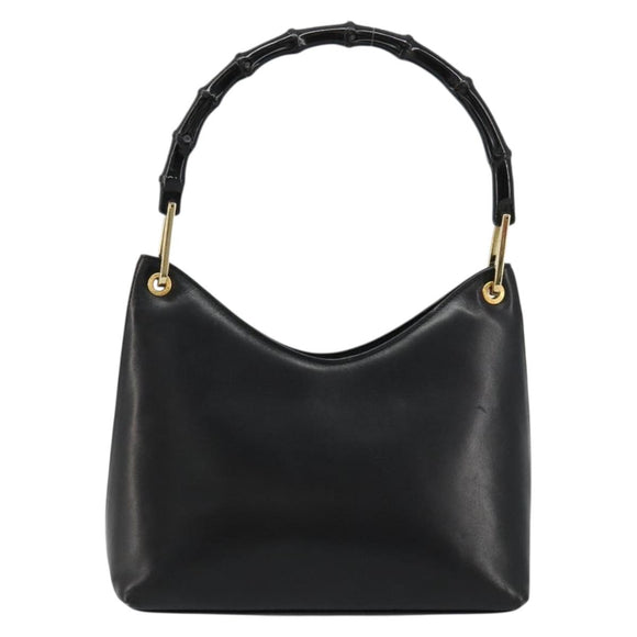 GUCCI Bamboo Shoulder Bag Leather Black Gold 001 3008 Auth 182382