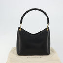 GUCCI Bamboo Shoulder Bag Leather Black Gold 001 3008 Auth 182382-23
