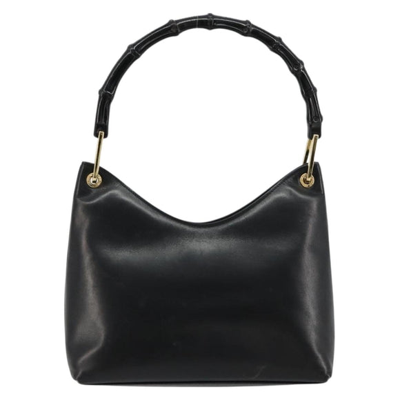 GUCCI Bamboo Shoulder Bag Leather Black Gold 001 3008 Auth 182382