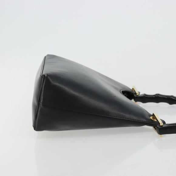 GUCCI Bamboo Shoulder Bag Leather Black Gold 001 3008 Auth 182382