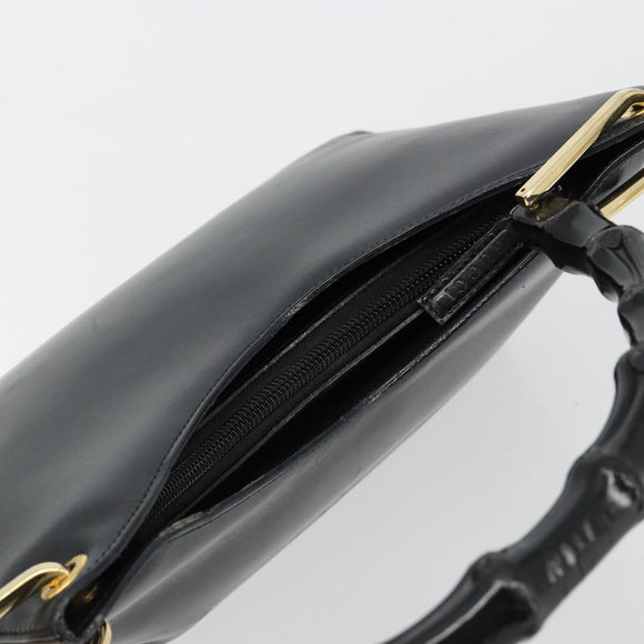 GUCCI Bamboo Shoulder Bag Leather Black Gold 001 3008 Auth 182382