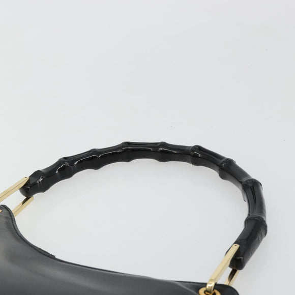 GUCCI Bamboo Shoulder Bag Leather Black Gold 001 3008 Auth 182382