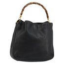 GUCCI Bamboo Hand Bag Leather Black Gold Auth 182385-1