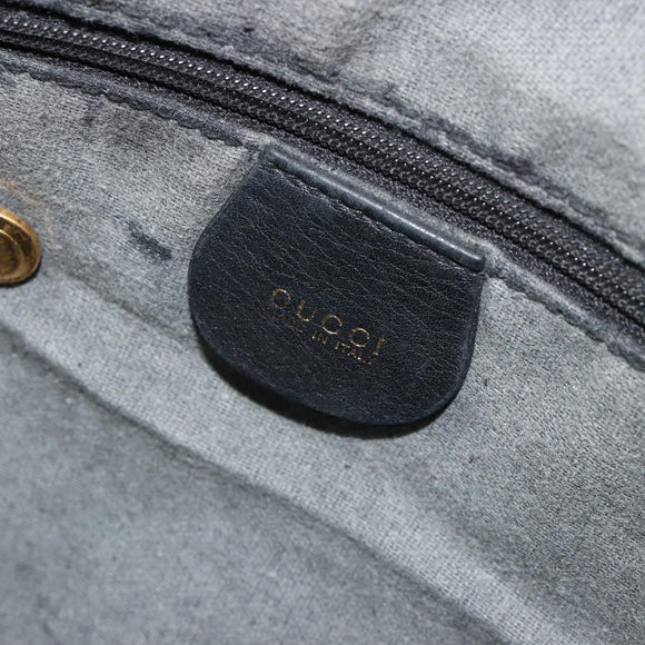 GUCCI Bamboo Hand Bag Leather Black Gold Auth 182385