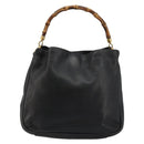 GUCCI Bamboo Hand Bag Leather Black Gold Auth 182385-2