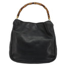 GUCCI Bamboo Hand Bag Leather Black Gold Auth 182385-3