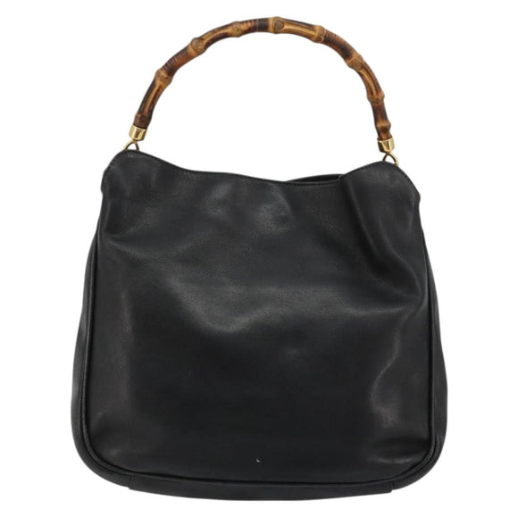 GUCCI Bamboo Hand Bag Leather Black Gold Auth 182385