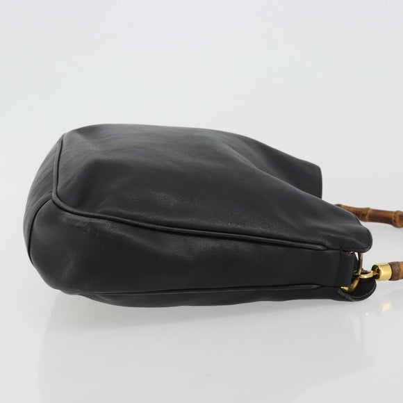 GUCCI Bamboo Hand Bag Leather Black Gold Auth 182385