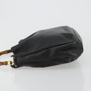 GUCCI Bamboo Hand Bag Leather Black Gold Auth 182385-5