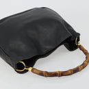 GUCCI Bamboo Hand Bag Leather Black Gold Auth 182385-6