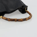 GUCCI Bamboo Hand Bag Leather Black Gold Auth 182385-7