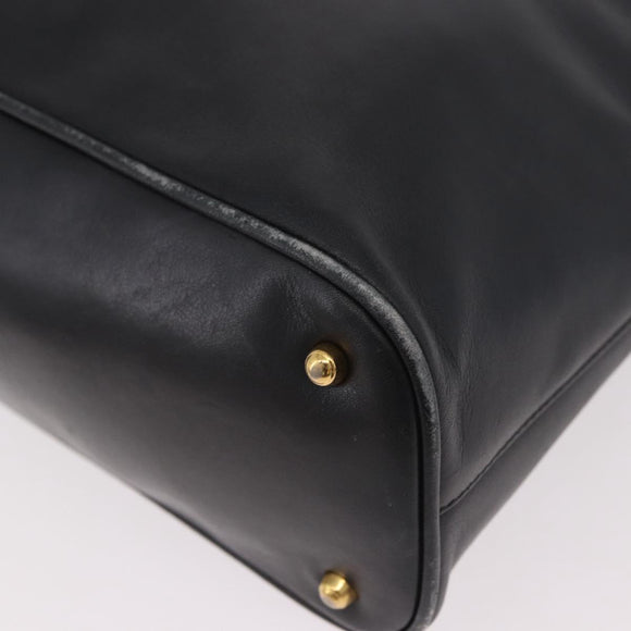 GUCCI Bamboo Hand Bag Leather 2way Black Gold 000 3780 0289 Auth 182386