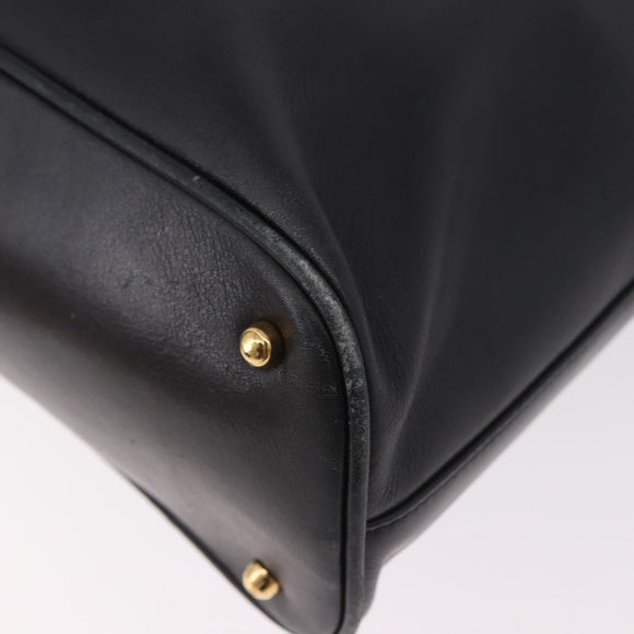 GUCCI Bamboo Hand Bag Leather 2way Black Gold 000 3780 0289 Auth 182386