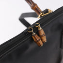 GUCCI Bamboo Hand Bag Leather 2way Black Gold 000 3780 0289 Auth 182386-16