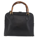 GUCCI Bamboo Hand Bag Leather 2way Black Gold 000 3780 0289 Auth 182386-2