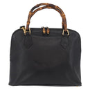 GUCCI Bamboo Hand Bag Leather 2way Black Gold 000 3780 0289 Auth 182386-3