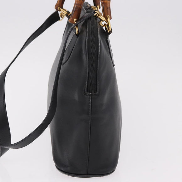 GUCCI Bamboo Hand Bag Leather 2way Black Gold 000 3780 0289 Auth 182386