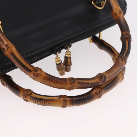GUCCI Bamboo Hand Bag Leather 2way Black Gold 000 3780 0289 Auth 182386