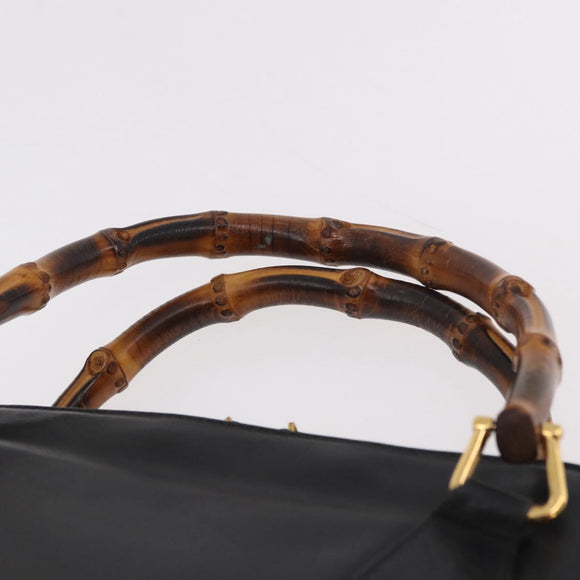 GUCCI Bamboo Hand Bag Leather 2way Black Gold 000 3780 0289 Auth 182386
