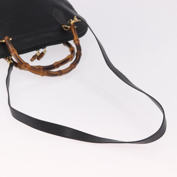 GUCCI Bamboo Hand Bag Leather 2way Black Gold 000 3780 0289 Auth 182386