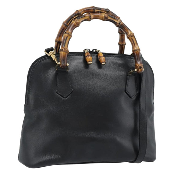 GUCCI Bamboo Handtasche Leder 2-Wege Schwarz Gold 000 122 0290 Auth 182387