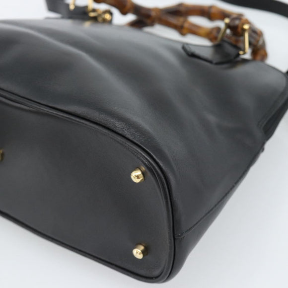 GUCCI Bamboo Handtasche Leder 2-Wege Schwarz Gold 000 122 0290 Auth 182387