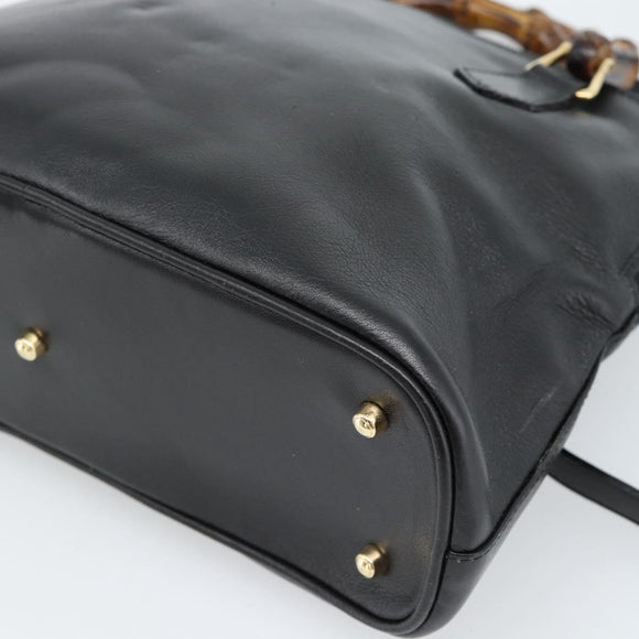 GUCCI Bamboo Handtasche Leder 2-Wege Schwarz Gold 000 122 0290 Auth 182387