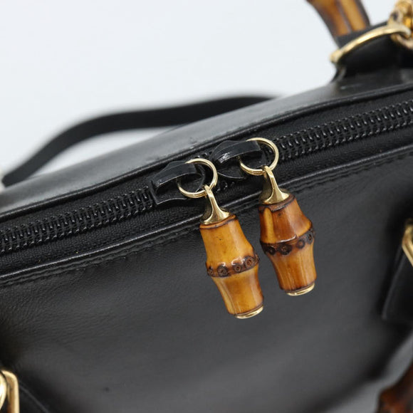 GUCCI Bamboo Handtasche Leder 2-Wege Schwarz Gold 000 122 0290 Auth 182387