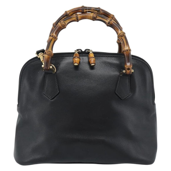GUCCI Bamboo Handtasche Leder 2-Wege Schwarz Gold 000 122 0290 Auth 182387