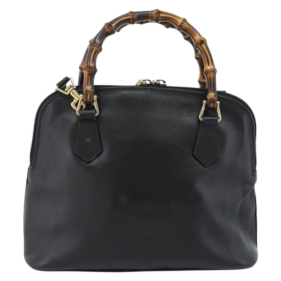 GUCCI Bamboo Handtasche Leder 2-Wege Schwarz Gold 000 122 0290 Auth 182387