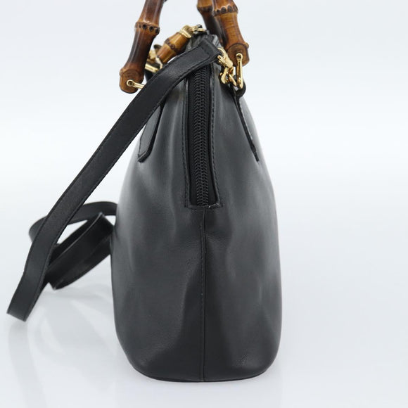 GUCCI Bamboo Handtasche Leder 2-Wege Schwarz Gold 000 122 0290 Auth 182387