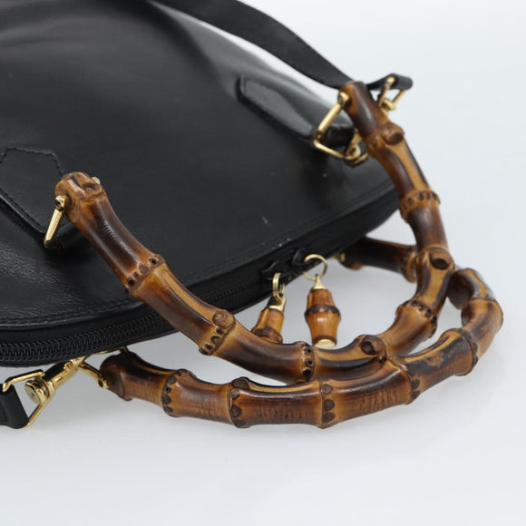 GUCCI Bamboo Handtasche Leder 2-Wege Schwarz Gold 000 122 0290 Auth 182387