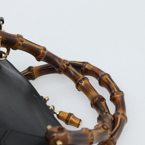 GUCCI Bamboo Handtasche Leder 2-Wege Schwarz Gold 000 122 0290 Auth 182387