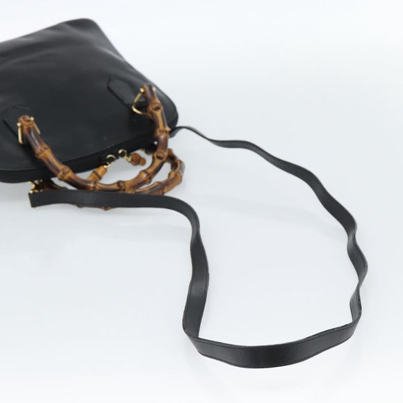 GUCCI Bamboo Handtasche Leder 2-Wege Schwarz Gold 000 122 0290 Auth 182387