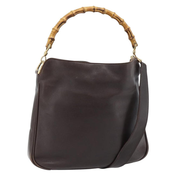GUCCI Bamboo Hand Bag Leather 2way Black Gold 001 2113 1638 Auth 182388