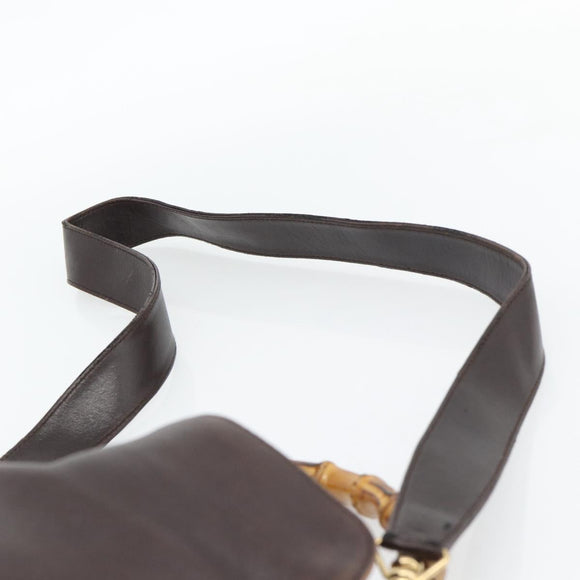 GUCCI Bamboo Hand Bag Leather 2way Black Gold 001 2113 1638 Auth 182388