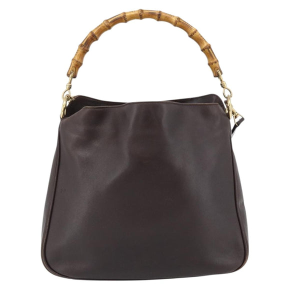 GUCCI Bamboo Hand Bag Leather 2way Black Gold 001 2113 1638 Auth 182388