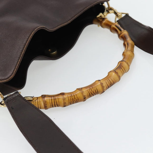 GUCCI Bamboo Hand Bag Leather 2way Black Gold 001 2113 1638 Auth 182388