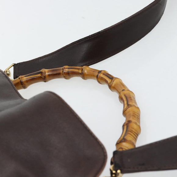GUCCI Bamboo Hand Bag Leather 2way Black Gold 001 2113 1638 Auth 182388