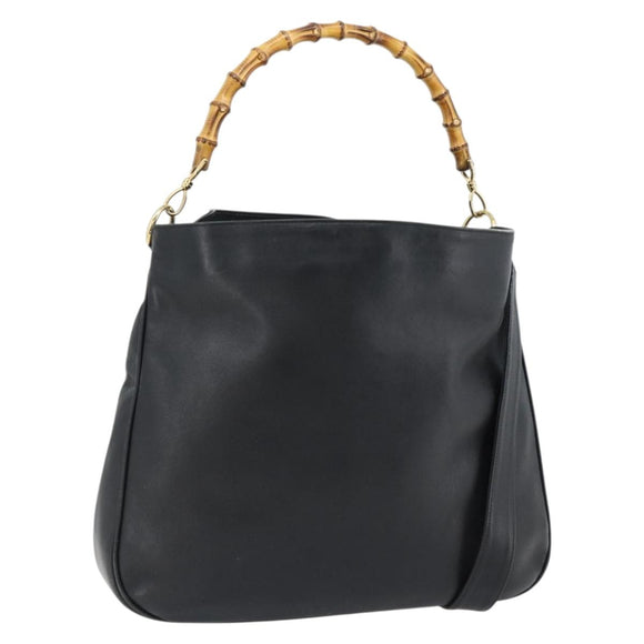 GUCCI Bamboe Handtas Leer 2way Zwart Goud 001 1577 1781 Auth 182389