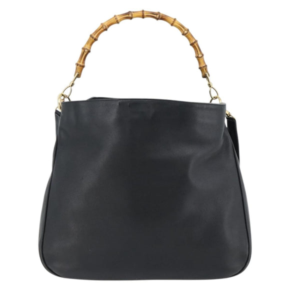 GUCCI Bamboe Handtas Leer 2way Zwart Goud 001 1577 1781 Auth 182389