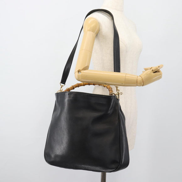GUCCI Bamboe Handtas Leer 2way Zwart Goud 001 1577 1781 Auth 182389
