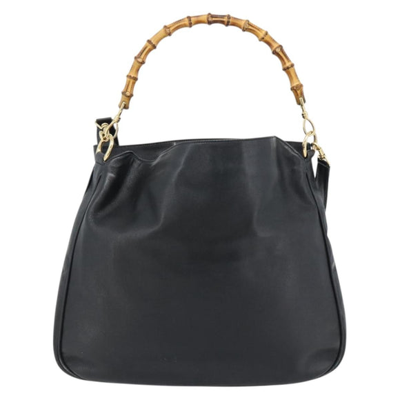 GUCCI Bamboe Handtas Leer 2way Zwart Goud 001 1577 1781 Auth 182389