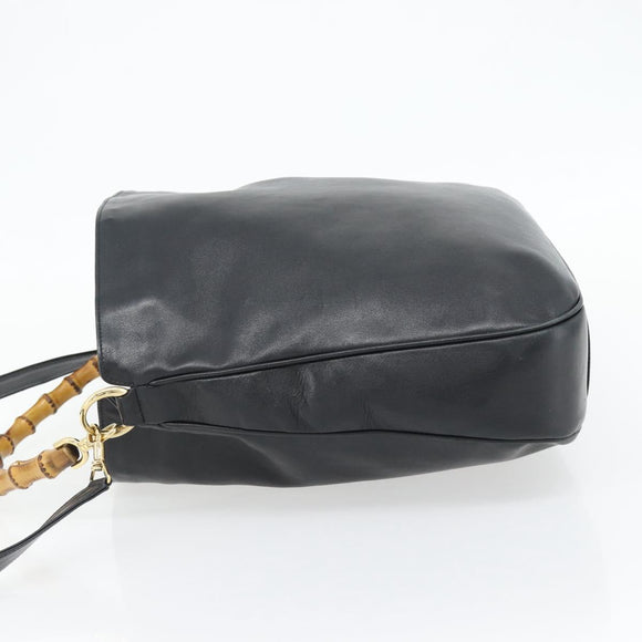 GUCCI Bamboe Handtas Leer 2way Zwart Goud 001 1577 1781 Auth 182389