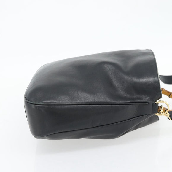 GUCCI Bamboe Handtas Leer 2way Zwart Goud 001 1577 1781 Auth 182389