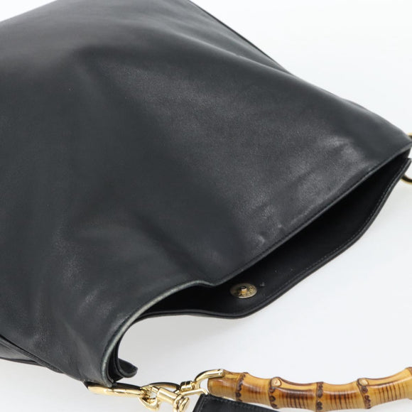 GUCCI Bamboe Handtas Leer 2way Zwart Goud 001 1577 1781 Auth 182389